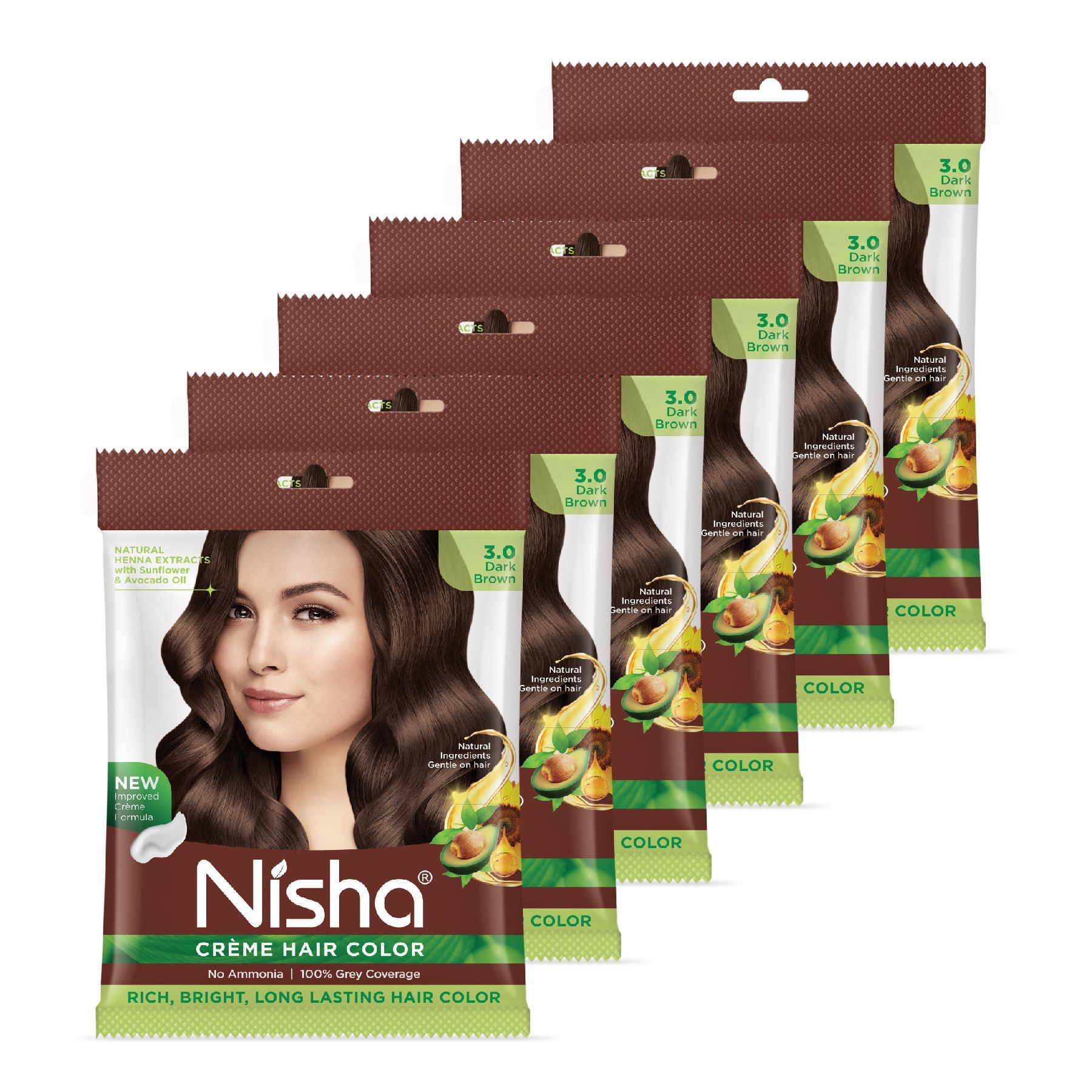 Nisha Creme Hair Color Dark Brown 40g Pack of 6, Permanent Hair Color for Women Men, No Ammonia, 100% Grey Coverage
