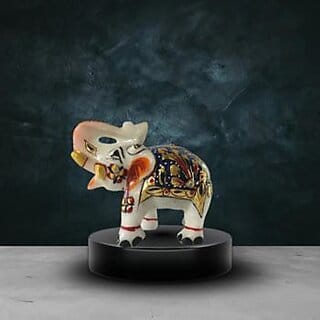 Handcrafted Marble Elephant Idol Showpiece with Black  Gold Artwork  Decorative Home Dcor Figurine