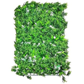 De Gardenia Artificial Wall Grass for Home Decoration Vertical Garden Grass Mat with White Flowers 60cm x 40cm x 8cm Pack of 2