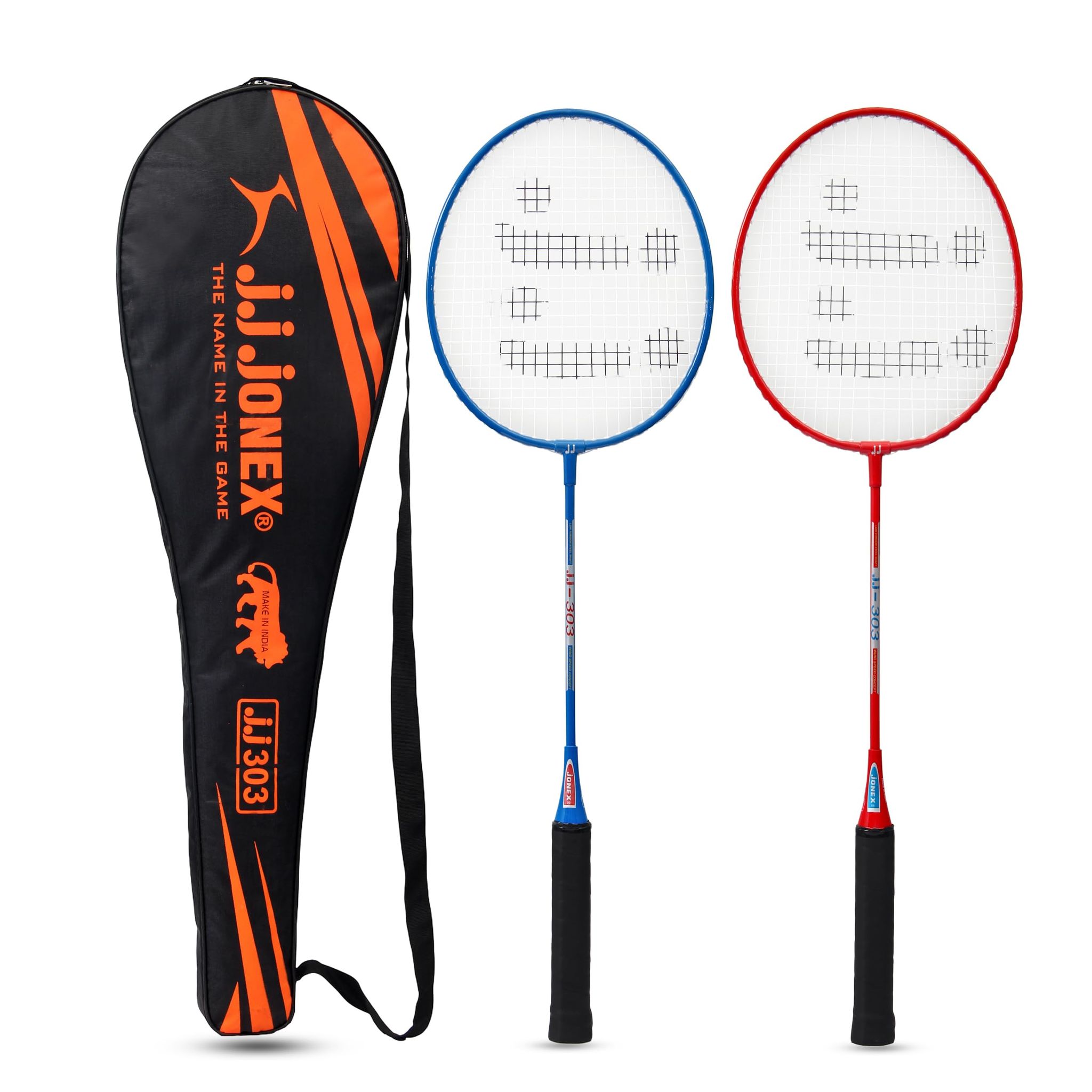 JJ Jonex 303 Set of 2 Steel Badminton Racquets with Full Cover � Durable, Lightweight, Indoor & Outdoor Play