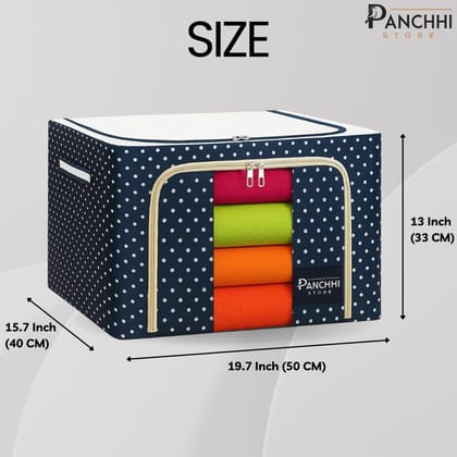 Panchhi Store Storage Box and Organiser 66 Liter Wardrobe Organizer for Storage Foldable Steel Frame Storage organiser with Zipper with Clear Window & Handles Storage Bags for Clothes Large Pack of