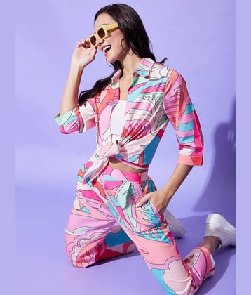 StyleStone Women Printed Shirt With Trousers Co-Ord Set ( Blue )