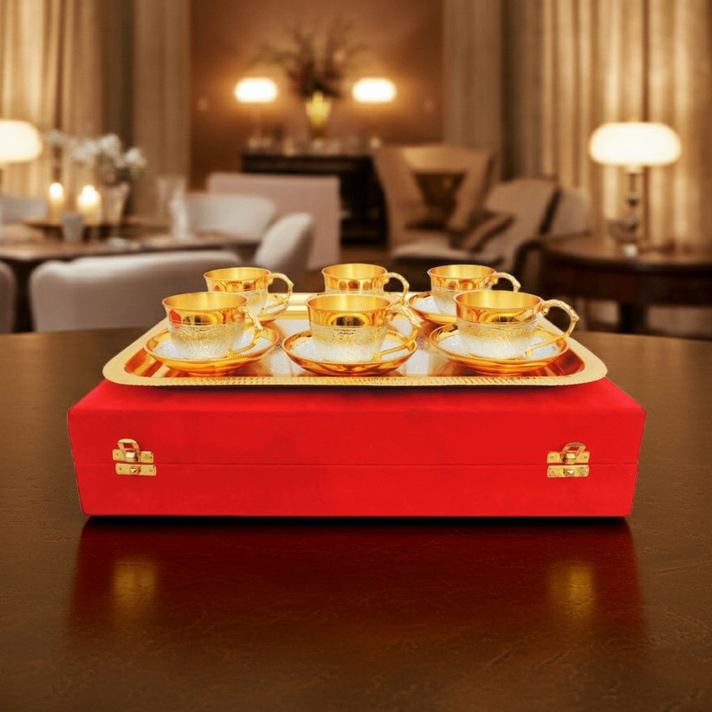 Brass 6 Pieces Tea Set With Tray (BMAS102 C)