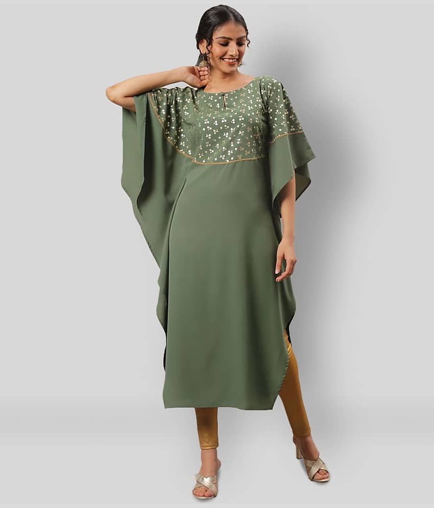 Janasya - Green Crepe Women's Kaftan Kurti ( Pack of 1 )