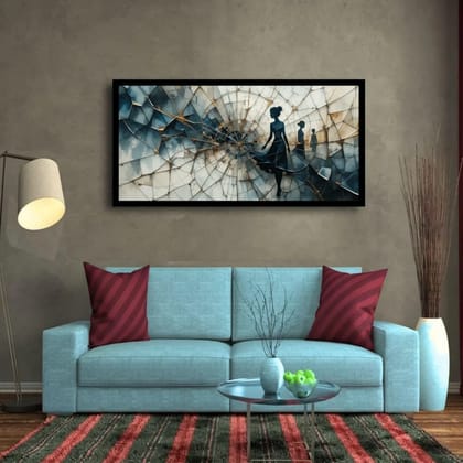 Luminary Shattered Reflections – Time Spiral Silhouette Museum-Quality Cotton Canvas Art for Modern Living Room Décor | Frame Size (127 X 69 Cm) | Frame Type (Black) | 5-Year Warranty