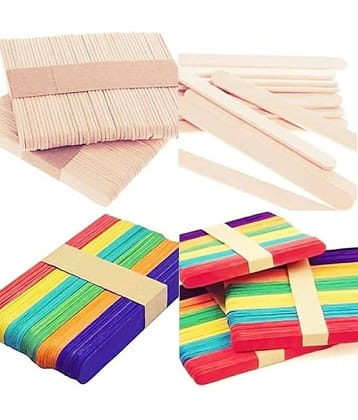 ECLET 15cmX2cm Natural 100 Pcs Wooden Ice Cream Stick Popsicle Stick for Art and Craft, Ice Cream and School Project (100, White and Colour)