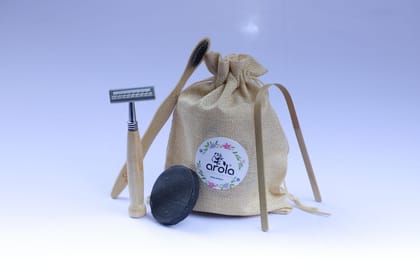 Bamboo Eco Traveler Kit  (1 Charcoal Brush, Tongue Cleaner, Razor, Bamboo Charcoal Soap, Stylish Pouch)
