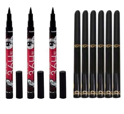Elecsera Black Eyeliner Pack of 6pcs with 3 Sketch Pen Eyeliner 2.5 g 2.5 g (Black)
