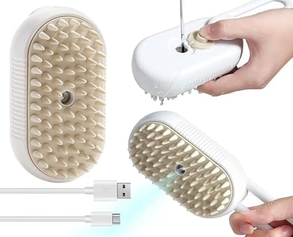 3-in-1 Steam Brush with Steamer - Suitable for Cats, Dogs and All Pets (White)