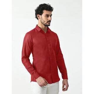 Alokk Men Regular Fit Solid Curved Collar Casual Shirt (Maroon) Alokk Men Regular Fit Solid Curved Collar Casual Shirt (Maroon)