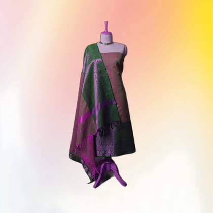 Ethnic Motif Unstitched Dress Material (Mauve & Green) | Traditional Silk Blend | Festive Wear Ethnic Motif Unstitched Dress Material (Mauve & Green) | Traditional Silk Blend | Festive Wear