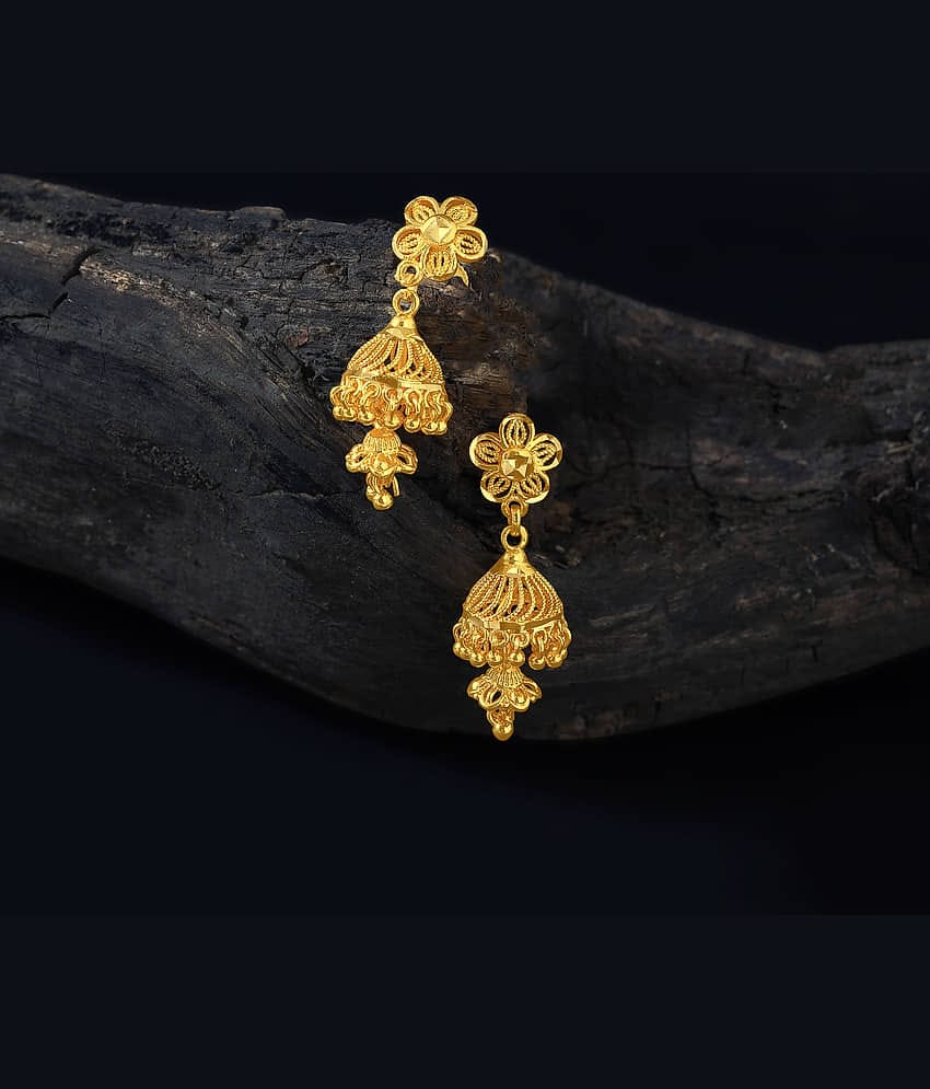 LUV FASHION Golden Jhumki Earrings ( Pack of 1 )