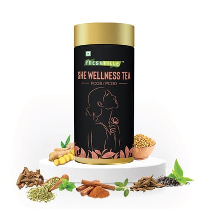 Freshville She Wellness Tea for PCOS and PCOD Support 1 Month Pack 100gram Freshville She Wellness Tea for PCOS and PCOD Support 1 Month Pack 100gram