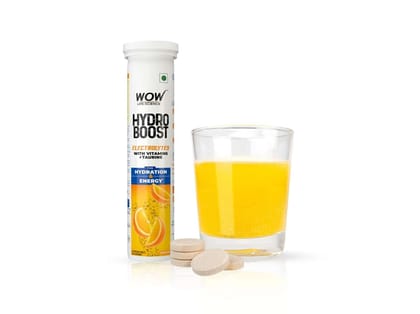 WOW Life Science Hydro boost Electrolytes Low Sugar Energy Drink For Instant Hydration - 20 Effervescent Tablets (6 Litres) With 5 Essential Electrolytes + Vitamins (B6, B12, C & D) Orange Flavour WOW Life Science Hydro boost Electrolytes Low Sugar Energy Drink For Instant Hydration - 20 Effervescent Tablets (6 Litres) With 5 Essential Electrolytes + Vitamins (B6, B12, C & D) Orange Flavour