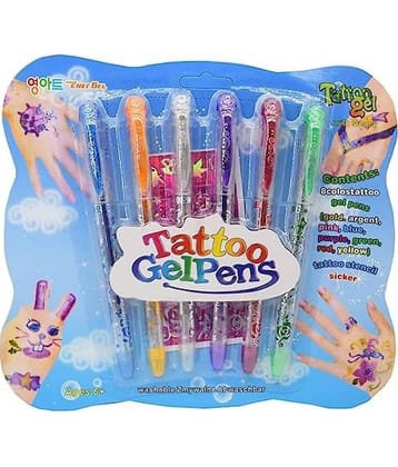2413 - YESKART 6 PC Fancy Tattoo Gel Pen Pack Glitter Pen Birthday Return Gifts Kids (Pack of 6) Multicolor
