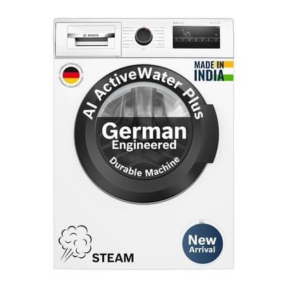 Bosch 8 kg 5 Star Front Load Fully-Automatic Washing Machine, AI ActiveWater, 15 Wash Programs, Removes 99.9% Germs with Steam, No Tangle or Wrinkle,White, WAJ28260IN Bosch 8 kg 5 Star Front Load Fully-Automatic Washing Machine, AI ActiveWater, 15 Wash P