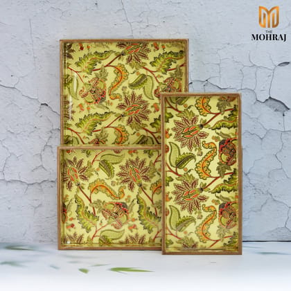 The Mohraj Indian Crafted Rectangular MDF Trays with Gold Foil Finish Set of 3 The Mohraj Indian Crafted Rectangular MDF Trays with Gold Foil Finish Set of 3