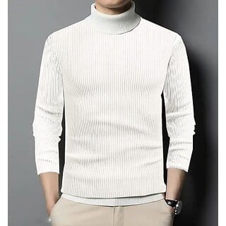 Fashlook Mens White Solid High Neck Full Sleeve Sweatshirt