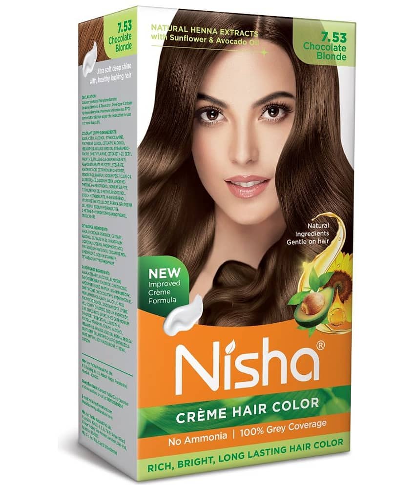 Nisha Creme Hair Color 7.53 Chocolate Blonde 120g, Permanent Hair Colour for Women & Men, 100% Grey Coverage