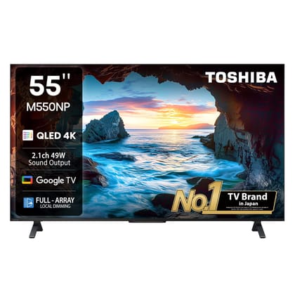 Toshiba 139 cm (55 Inches) 4K Ultra HD Smart QLED Google TV | Dolby Vision Atmos & HDR10+ | 2.1 CH 49W Powerful Speakers with Sub Woofer | VRR 120 Hz & Game Mode | REGZA Engine ZR | 55M550NP (Black) Toshiba 139 cm (55 Inches) 4K Ultra HD Smart QLED Googl Toshiba 139 cm (55 Inches) 4K Ultra HD Smart QLED Google TV | Dolby Vision Atmos & HDR10+ | 2.1 CH 49W Powerful Speakers with Sub Woofer | VRR 120 Hz & Game Mode | REGZA Engine ZR | 55M550NP (Black) Toshiba 139 cm (55 Inches) 4K Ultra HD Smart QLED Googl
