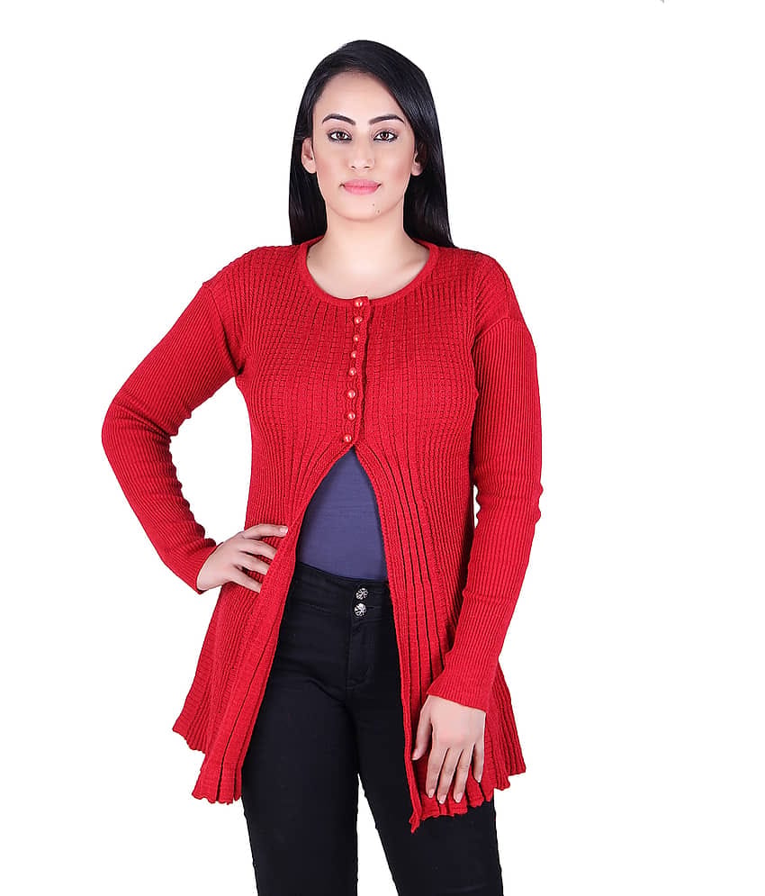 Ogarti Acrylic Red Buttoned Cardigans - Single