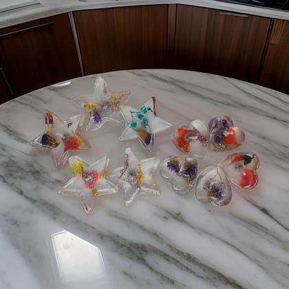 SS ENTERPRISE Gel Wax Candles with Imported Natural Flowers, 6 Hours Burn Time, Star and Heart Shaped Set of 10, SS ENTERPRISE Gel Wax Candles with Imported Natural Flowers, 6 Hours Burn Time, Star and Heart Shaped Set of 10,