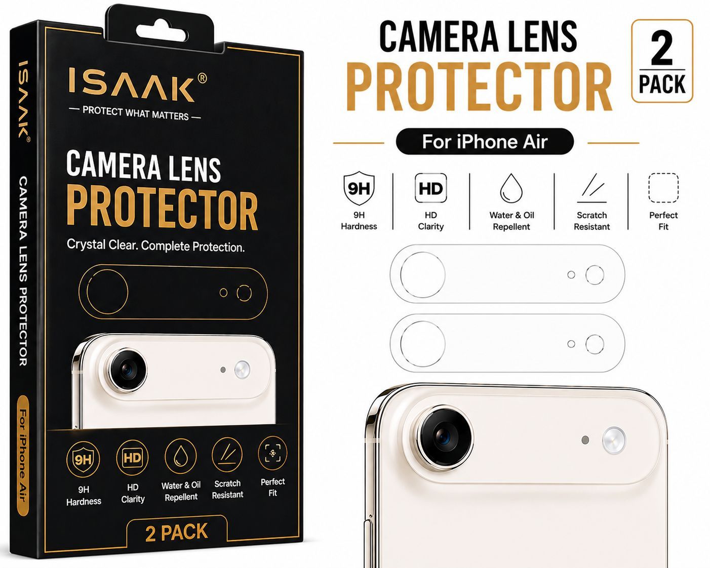ISAAK Back Camera Lens Protector compatible for Apple iPhone Air (Pack of 2)