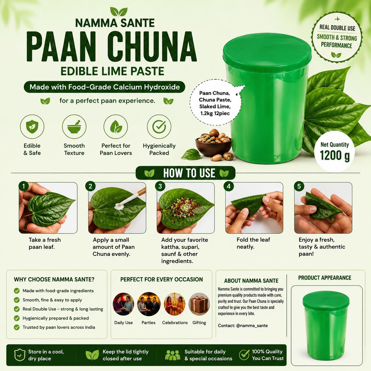 Paan Chuna, Slaked Lime Paste, Edible Lime for Paan, Calcium Hydroxide Paste, Kattha Chuna Mix 1.2kg 12piec