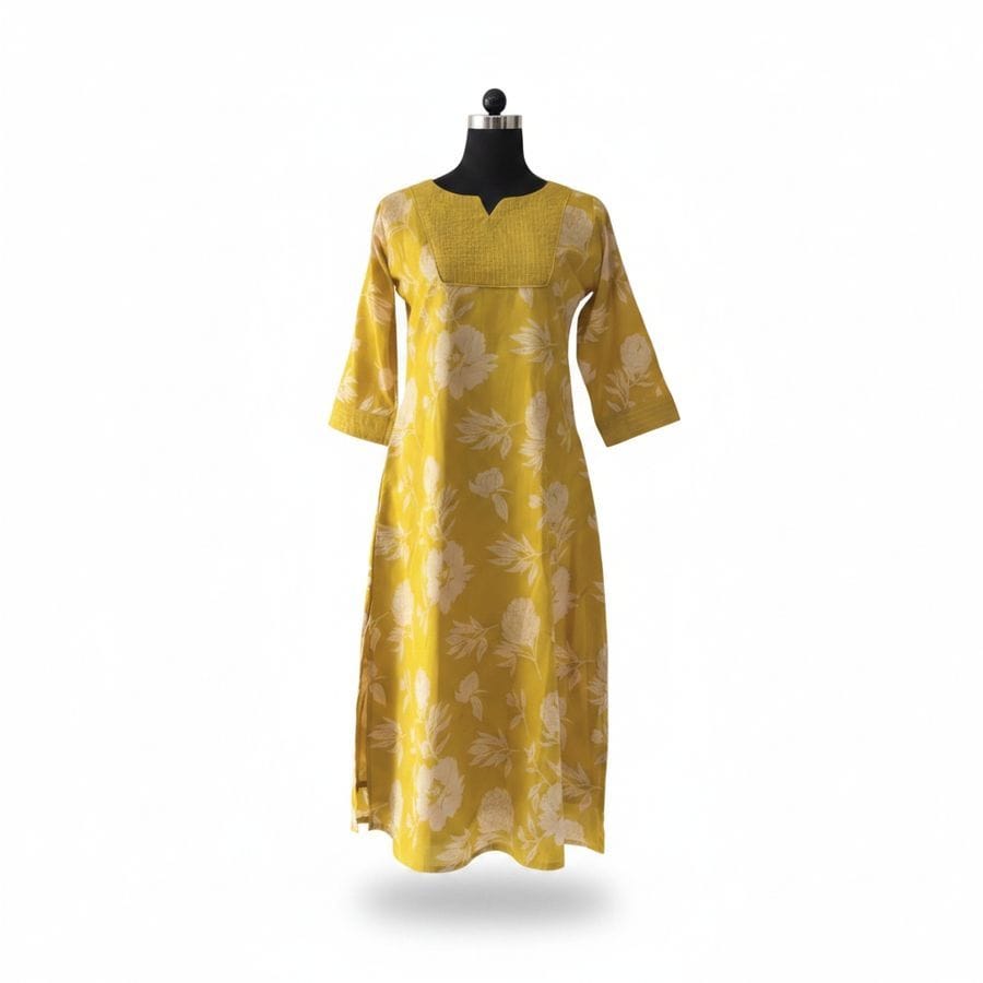 Yellow Floral Cotton Kurti