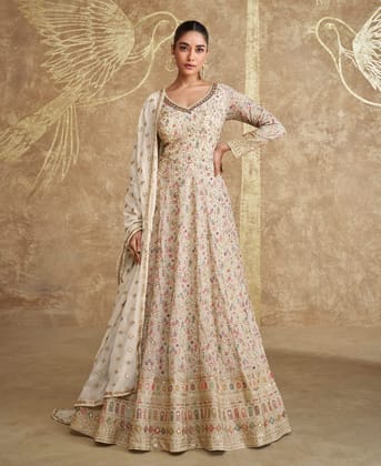 Top Trending White Floor Touch Georgette Anarkali Suit For Women