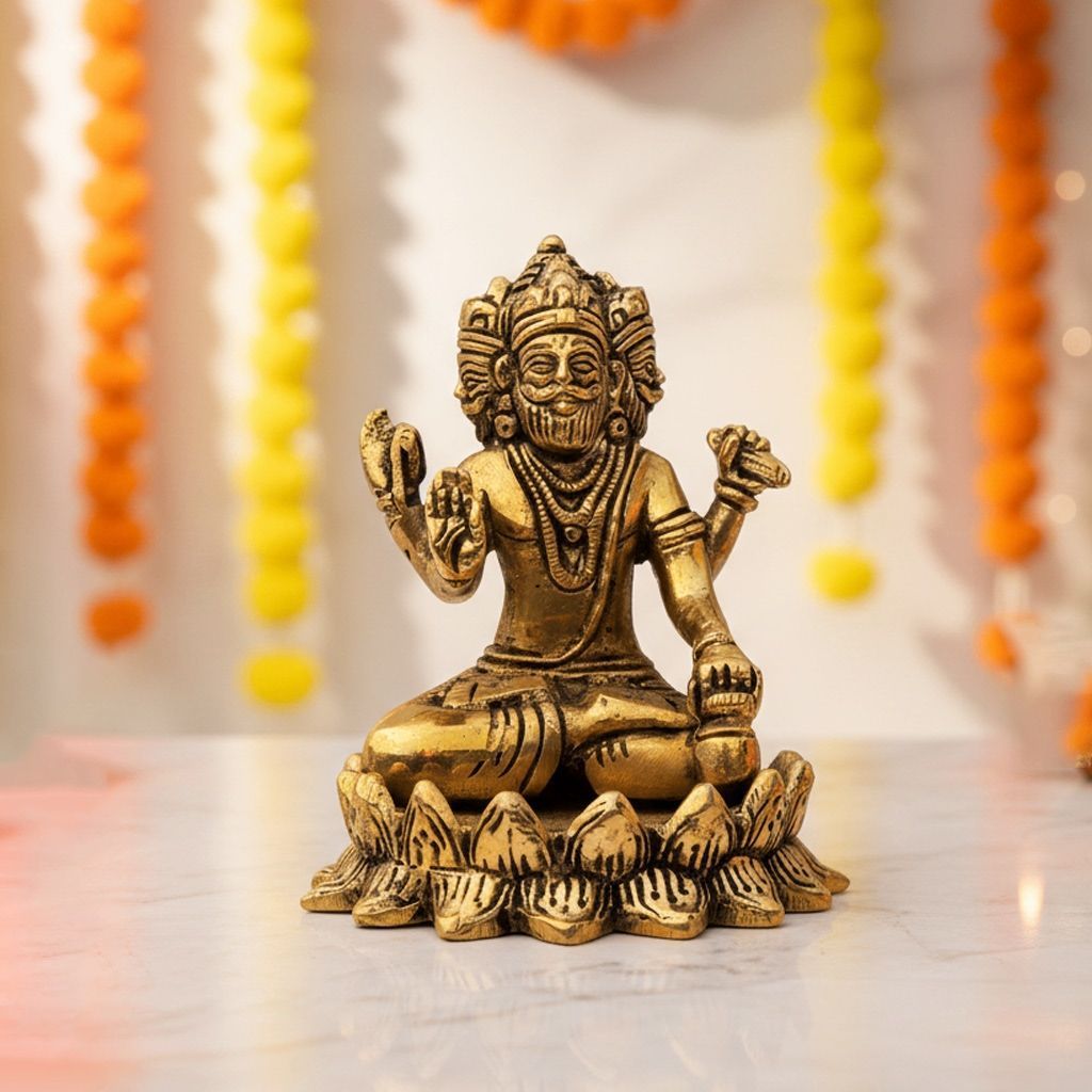 Brass Brahma Ji God Idol – Premium Brass Spiritual Temple Decor, Height : 4 Inch (BSMAS1397 F)