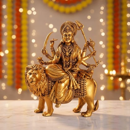 Brass Durga Mata Idol – Maa Durga Brass God Statue for Home Mandir, Height : 7 Inch (BSMAS1732 J)