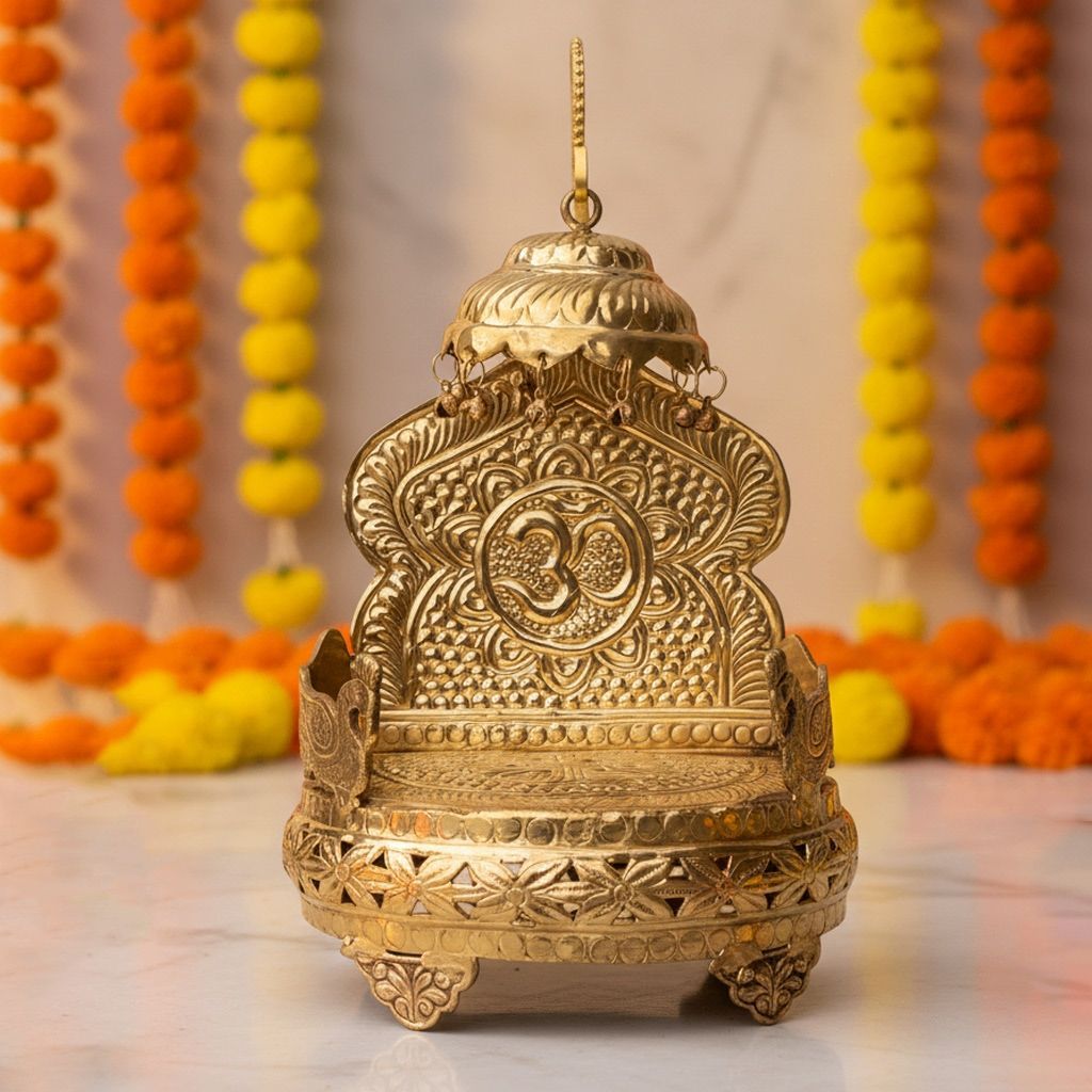 Handcrafted Brass Singhasan Temple Seat | Pooja Mandir Decoration, Height : 14.3 Inch (ZMAS131 D)