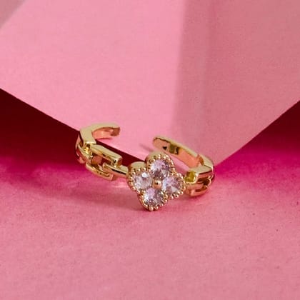 Smitam Jewels Floral Luxe Ring Gold Finish Flower Design White Stone Statement Ring