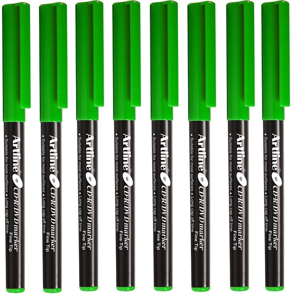 Artline CDR/DVD Marker Green Pack of 10 X 5 Packs (50 DVD's Markers) | On Multiple Surface: Metal, Plastic/OHP, Glass/Porcelain & Carton
