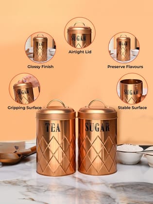 Market99 Tea & Sugar Jar Set of 2 - Golden Tin Glossy Finish