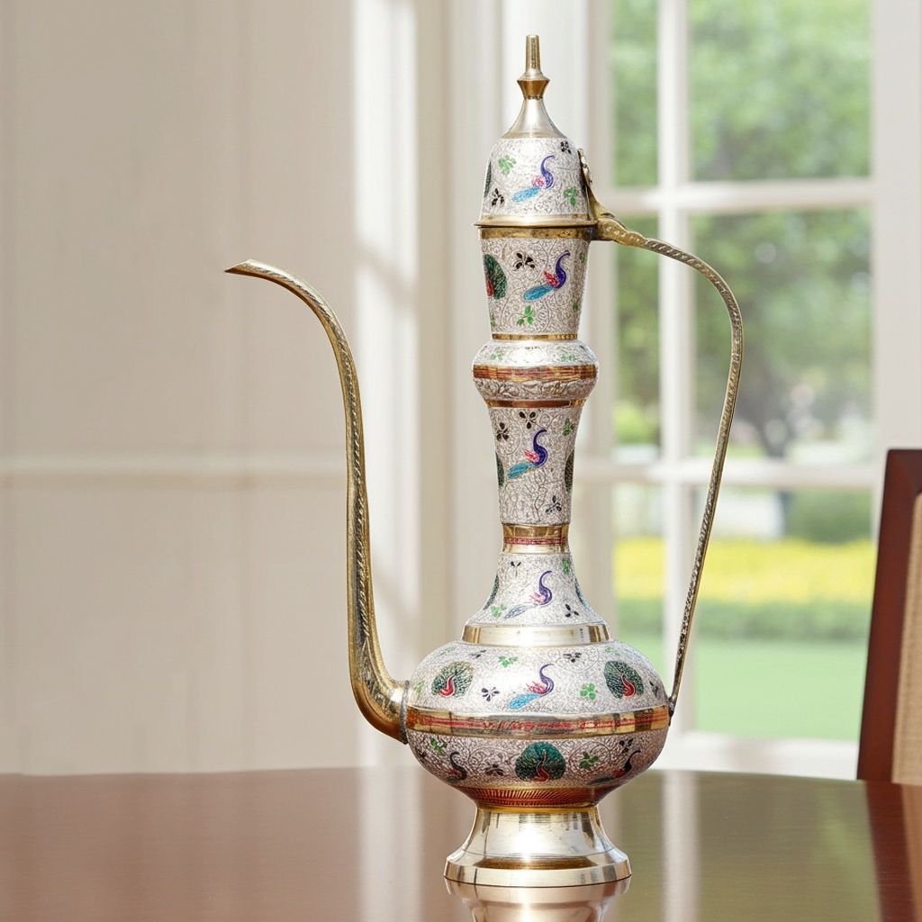 Brass Surahi Art Showpiece � Traditional Aftaba Metal Decoration, Height : 16.5 Inch (FMAS497 A)
