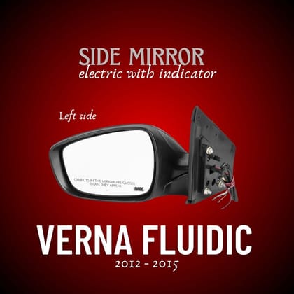 RMC Car side mirror suitable for Hyundai Verna Fluidic (2012-2015) | motorized with indicator (5 wire) | Non Auto fold/Non Power fold (Black) LEFT SIDE (PASSENGER SIDE)