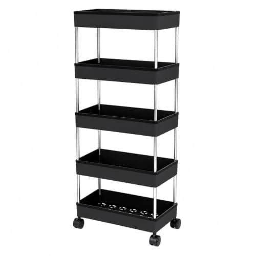 AEXONIZ TOYS Plastic Kitchen Storage Trolley Rack, Rolling Utility Cart, Slide Out Storage Shelves Space