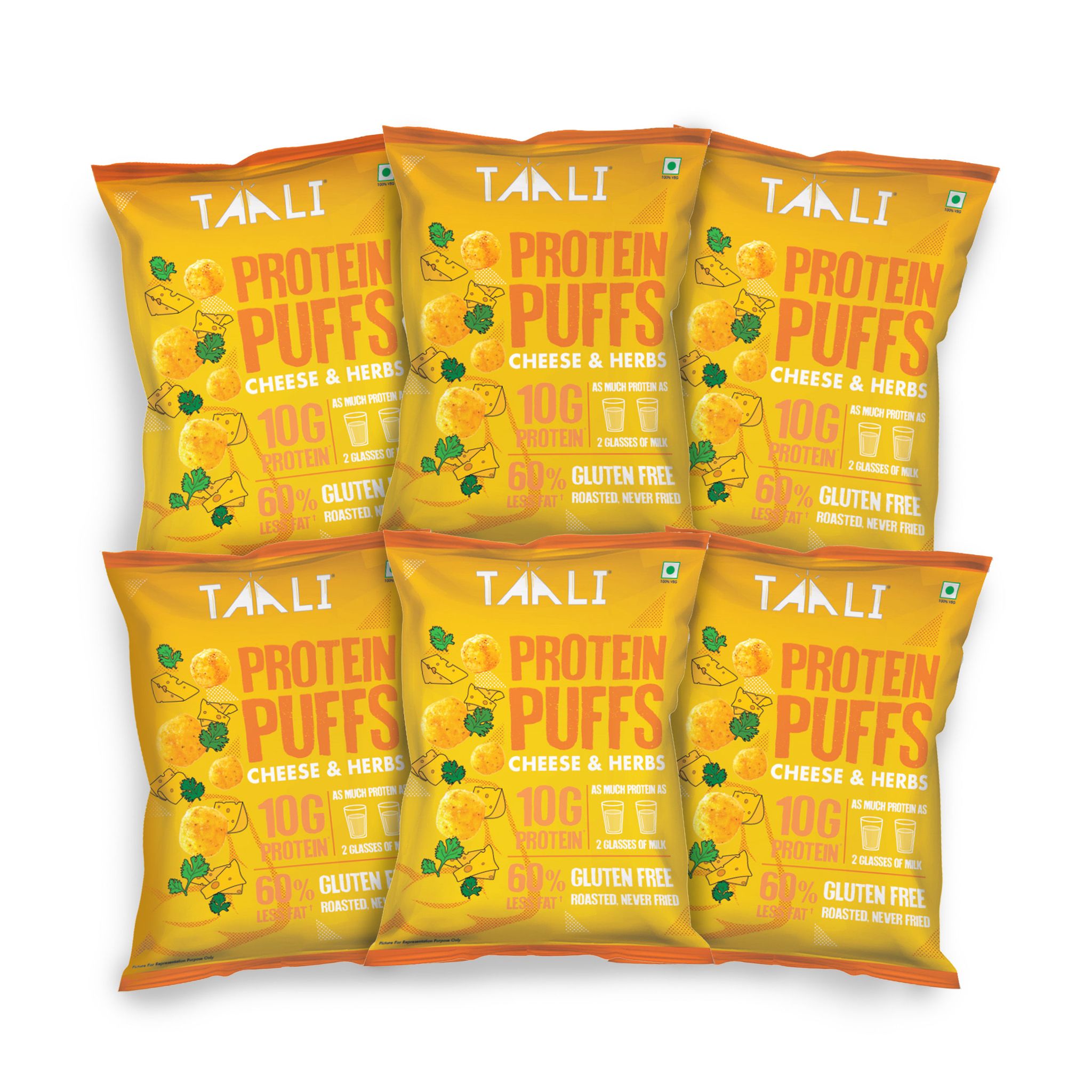 Taali Protein Puffs With Cheese & Herbs, 60 gm Each - Pack of 6