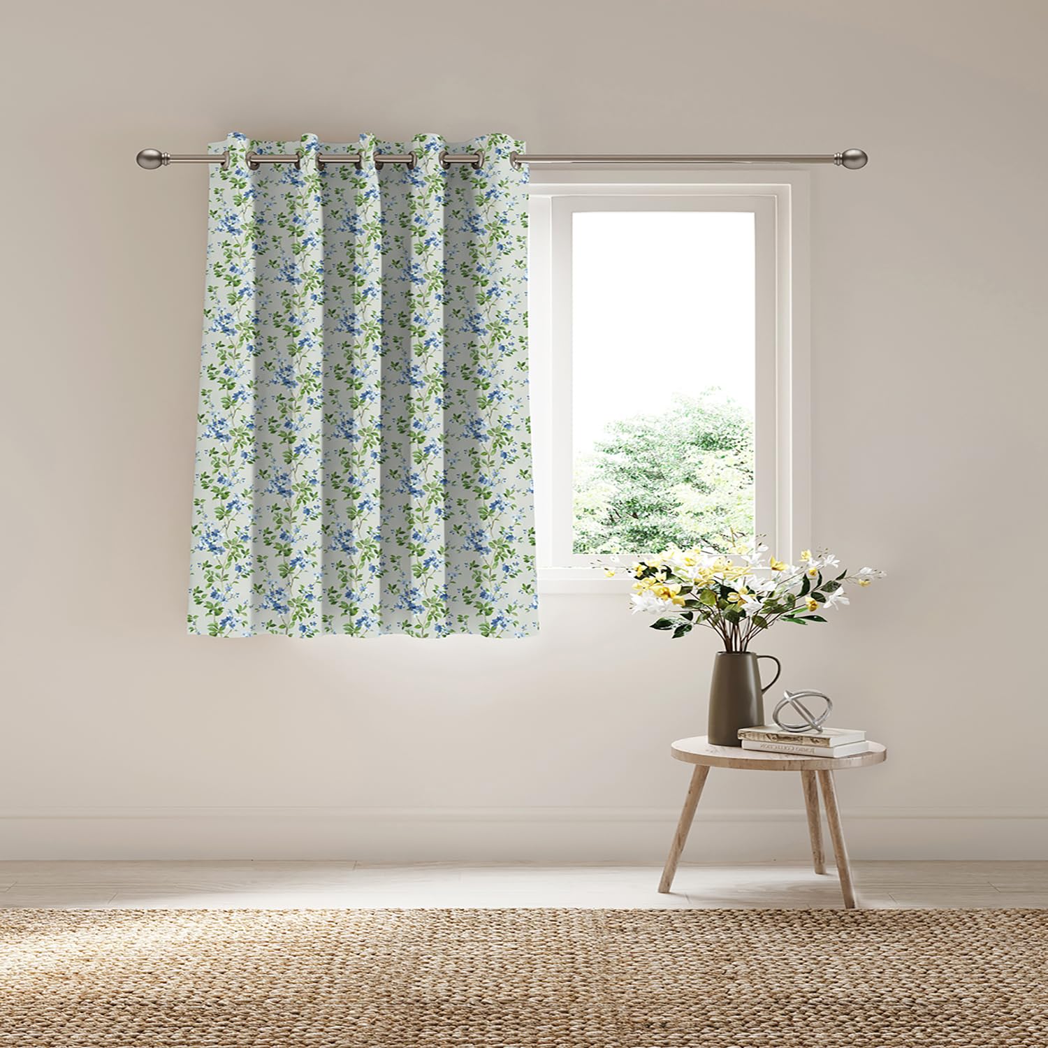 Ddecor Curtain Pack of 1, Polyster Digital Print Floral Curtain, Window 5 FT, Garnet, Room Darkening |135 CM X 160 CM, Blue