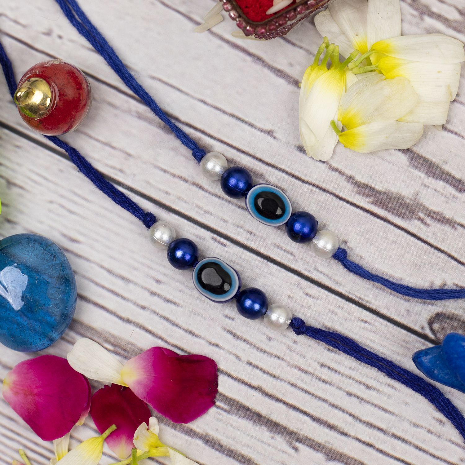 Craftlayout Set Of 2 Handmade Evil Eye Stone Designer Rakhi For Brother