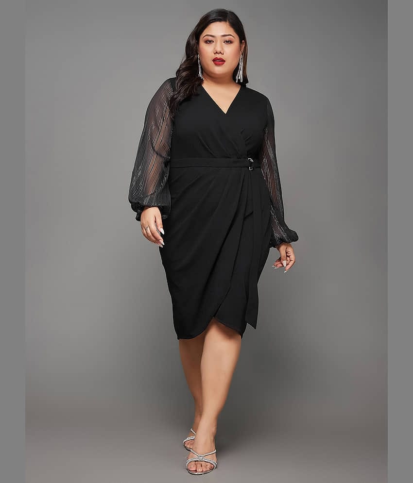 Miss Chase A+ Women Polyester Solid Fit & Flare Dress ( Black )