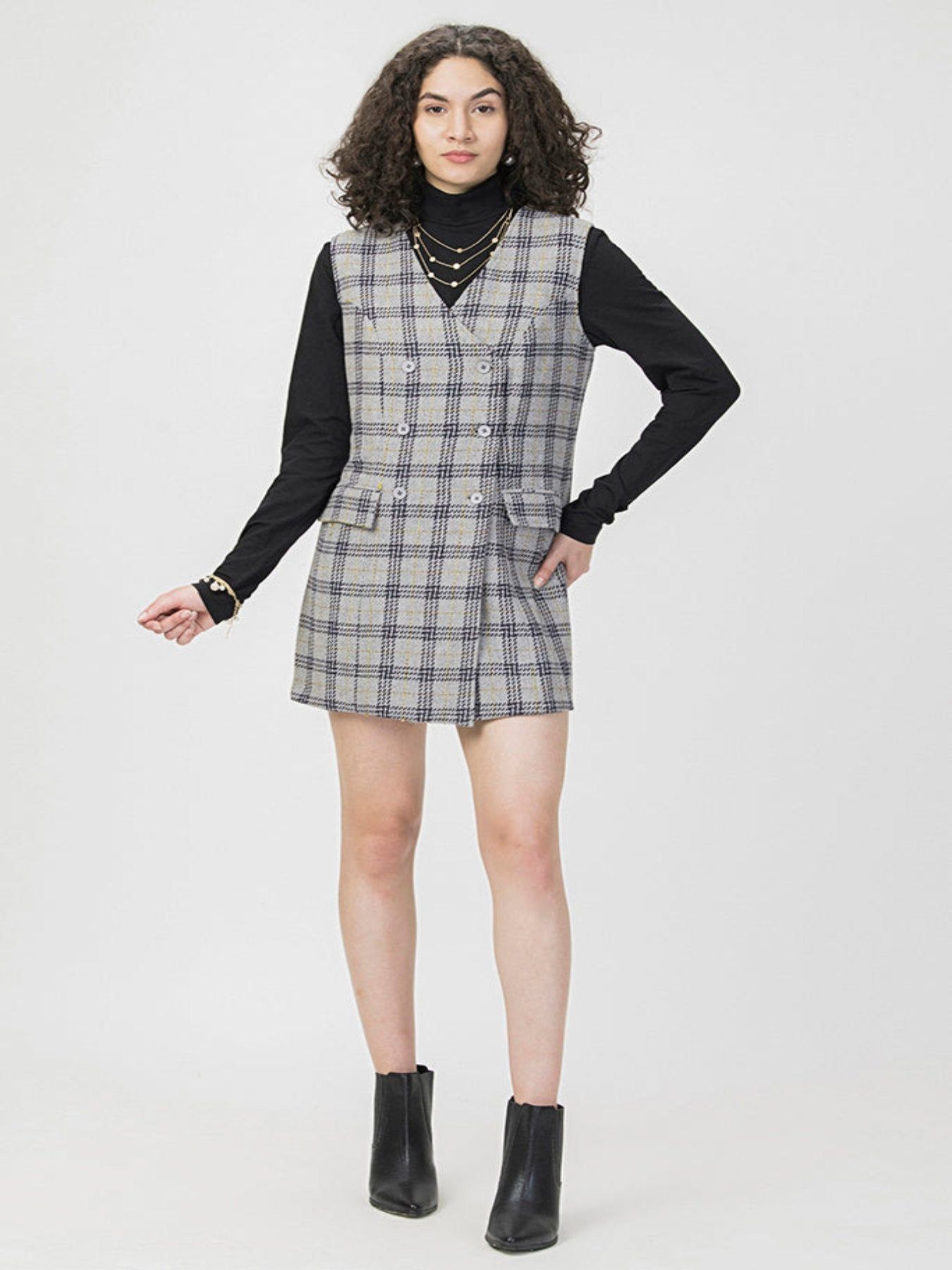Winter Tweed Sleeveless Blazer Dress