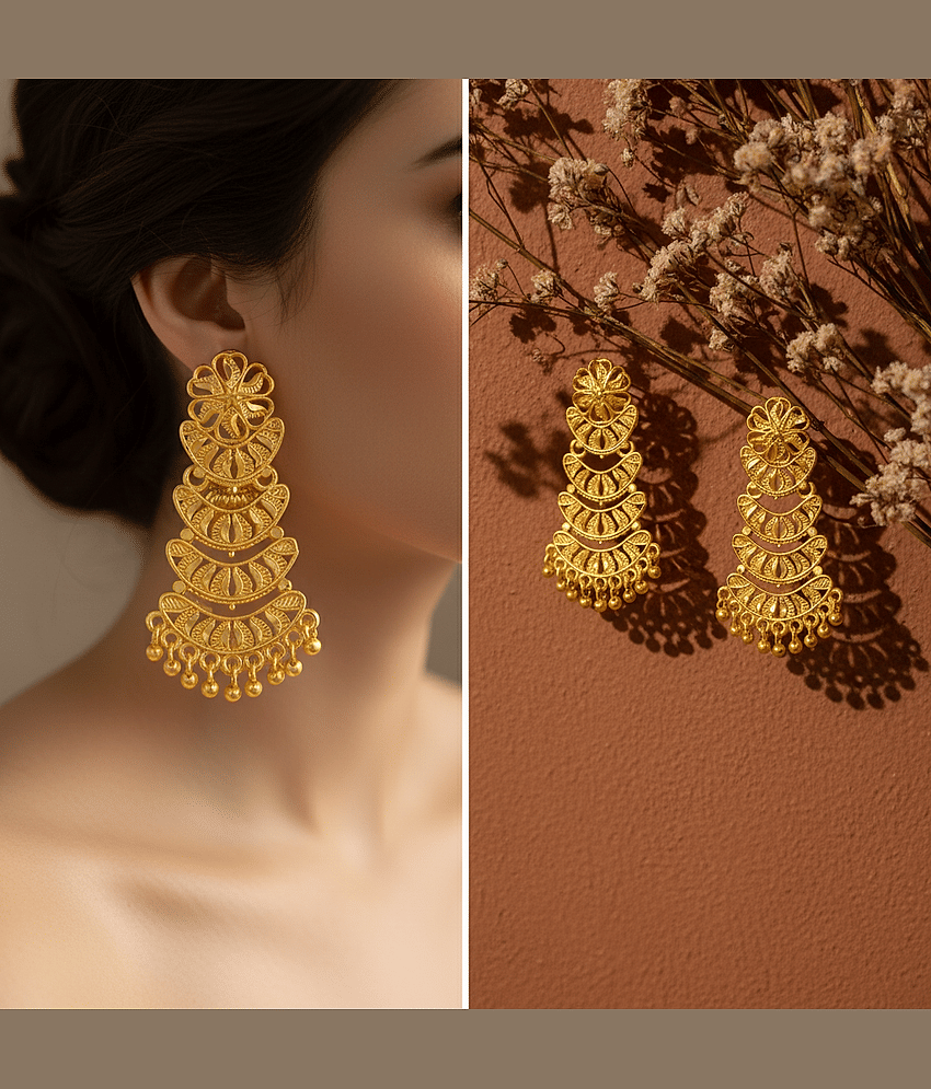 LUV FASHION Gold Chandelier Earrings ( Pack of 1 )