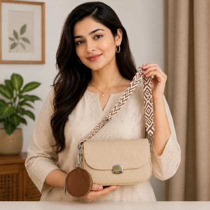 Cream Textured Crossbody Bag with Coin Pouch