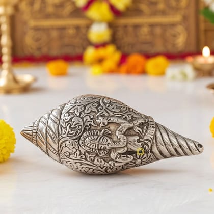 Aluminium Showpiece Shank Ganesh, Height : 2 Inch (ASMAS507 S)