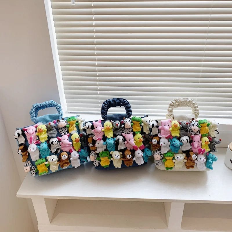 Denim Hand Bags For Ladies Zoo Animals Doll Decorated Messenger Bag Cute Handbags For Women Shoulder Bags