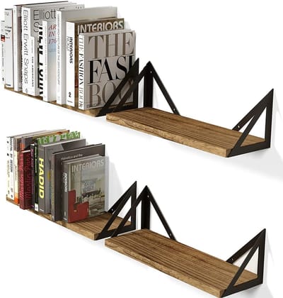 Rustic Floating Shelves Set of 4 Heavy Duty Wood and Metal for Home Office Storage