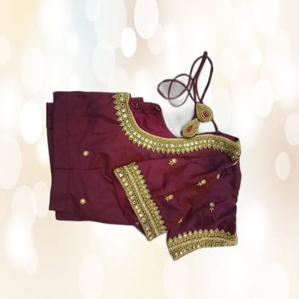 Maroon Maggam Work Bridal Blouse | Hand-Embellished Mirror & Zardosi Detail | Wedding & Festive Wear